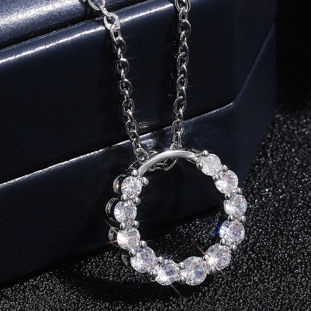 💎 "Dainty Shiny Hollow Round CZ Diamond Around Pendant Necklace, INDN8631